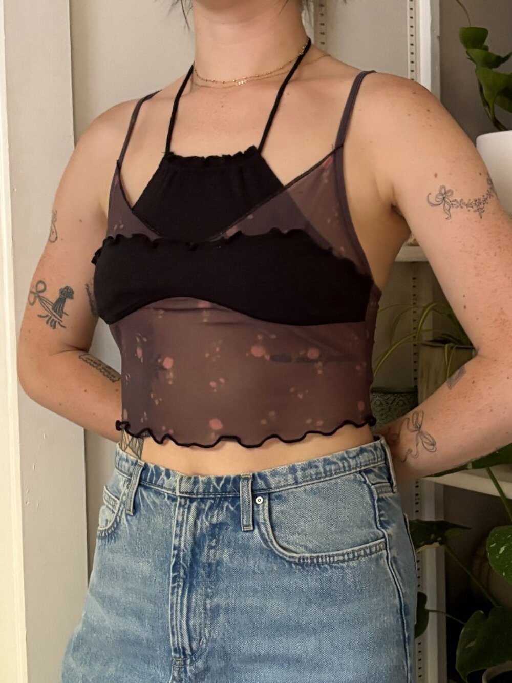 UO Layered Mesh Cropped Cami -
